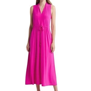 NWT VINCE CAMUTO Fuschia Pink Sleeveless Drawstring Waist Midi Dress Size Medium
